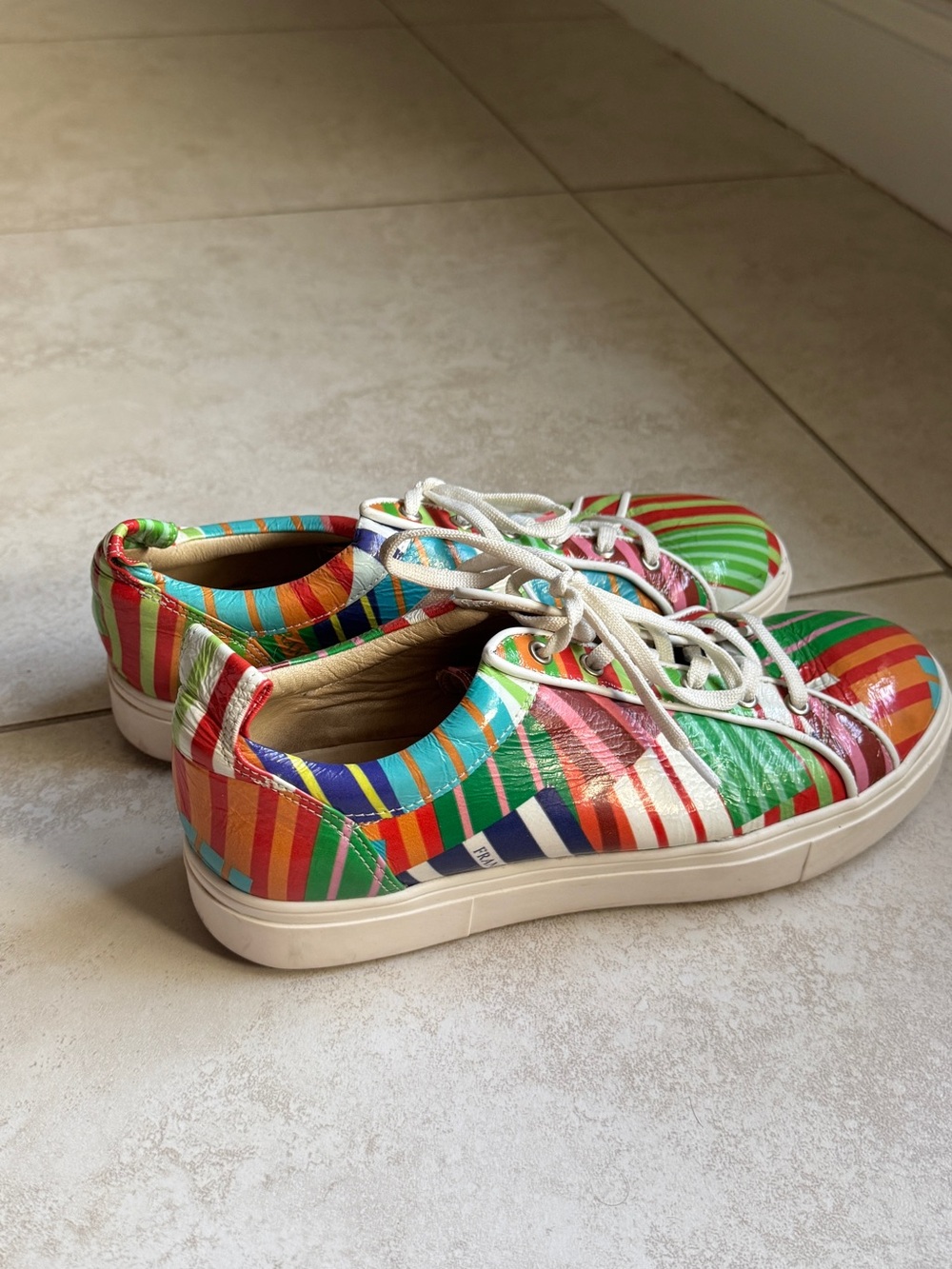 Women’s Multi-Color Striped Sneakers - Casual Lace-Up Leather Made in Italy